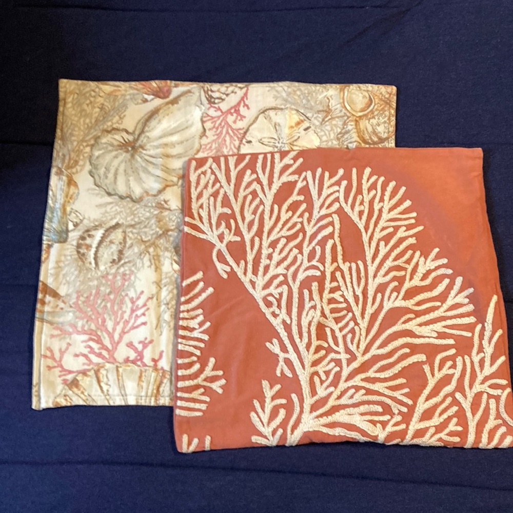 Pottery Barn Coral and Seashell Pillow Covers